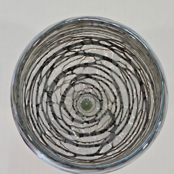 Unique Hand Blown Art Glass 2 Goblets With Chocolate Web Design Over White Base - Picture 8 of 12